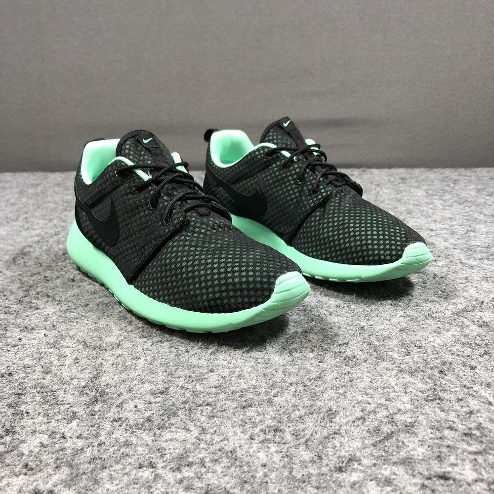 Nike Roshe Run Shoes Mens Size 8.5 Black Green Mesh Running Sneakers 525234-004